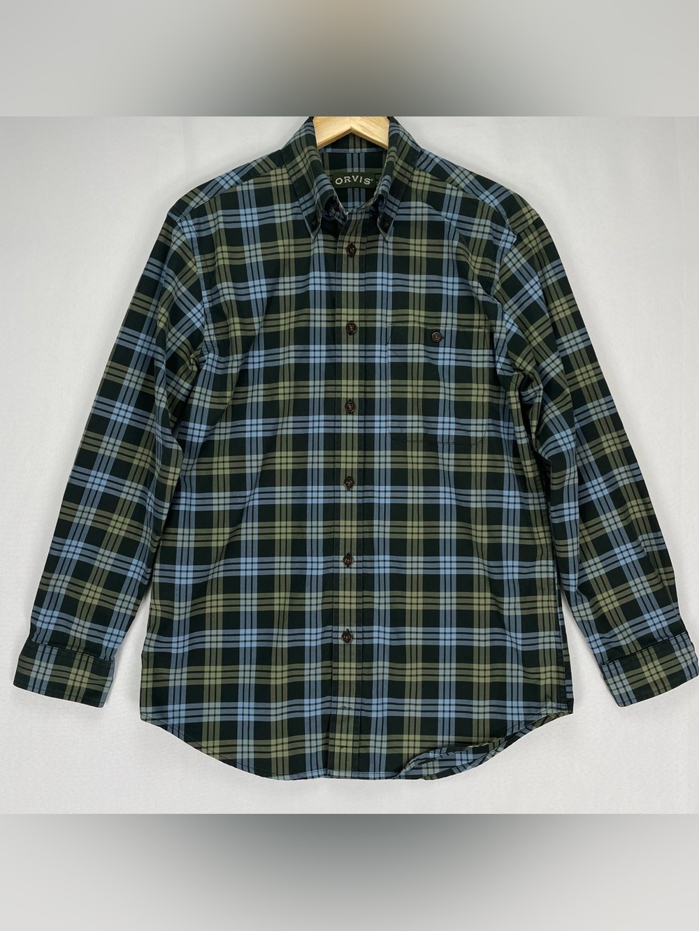 Orvis Men’s Button Down Shirt Size M Plaid Casual Signature Twill - Green / Blue